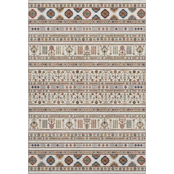 Mayfield Premium Machine Washable Abstract AMF2244 Ivory 5 ft. x 7 ft. 6 in. Area Rug