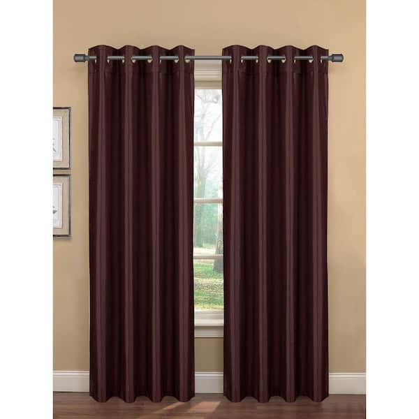 Bella Luna Semi-Opaque Bliss Faux Silk 84 in. L Room Darkening Grommet Curtain Panel Pair, Brown (Set of 2)