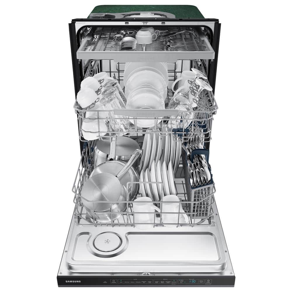 24" White Glass Smart Built-in Dishwasher with Pocket Handle
