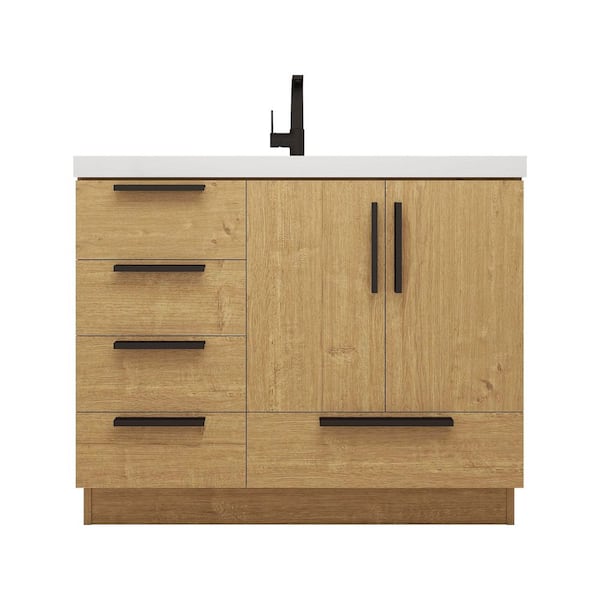 Carla 42 in. W x 20 in. D x 35 in. H Single Sink Freestanding Bath Vanity in Teak Oak with White Acrylic Top