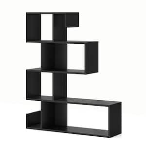 39.5 in. Tall Black Wood 5-Shelf S-Shaped Bookcase with Open Cubes Anti-Toppling Kits Freestanding Bookcase