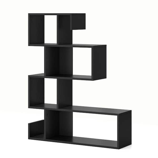 Costway 39.5 in. Tall Black Wood 5-Shelf S-Shaped Bookcase with Open ...