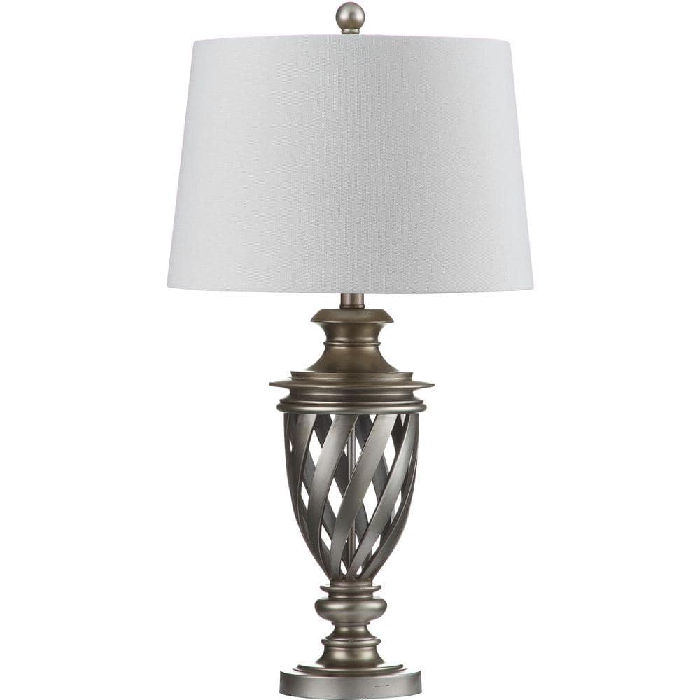 Byron 28.5 Inch Antique Silver Urn Table Lamp Set with White Shades