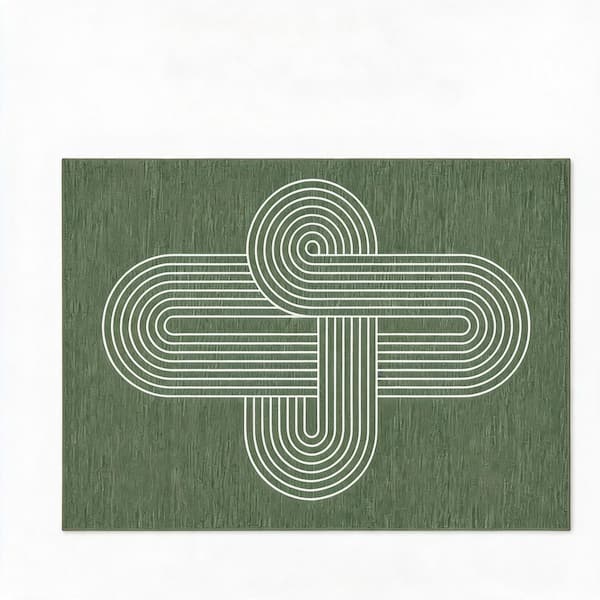 Green 5 X 7 ft. Washable Area Rug, Abstract Rainbow Concentric Pattern, Soft Pearl Velvet Non-Slip Floor Carpetf, Indoor
