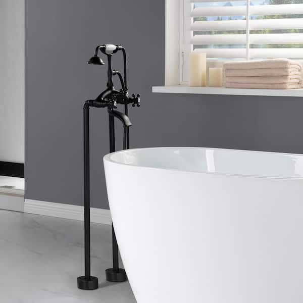 WOODBRIDGE Wayne 2-Handle Claw Foot Tub Freestanding Tub Faucet with Hand Shower Included in Matte Black