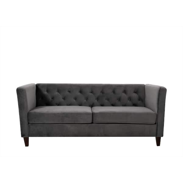 US Pride Furniture Leeanna 73.3''W Flared Arm Velvet Straight Sofa in Gray