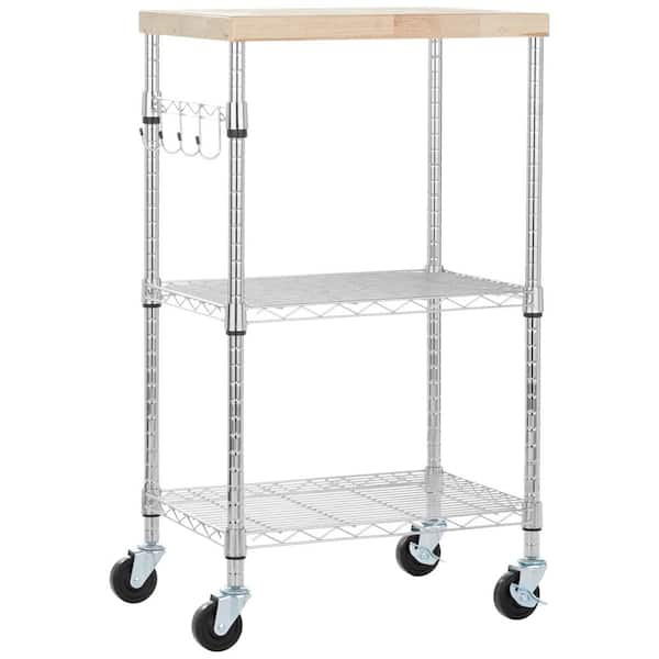 MOEPISY 3-Tier Storage Rack on Caster Wheels with Adjustable 2-Shelves, 175 lbs. Capacity Outdoor Tables Serving Bars
