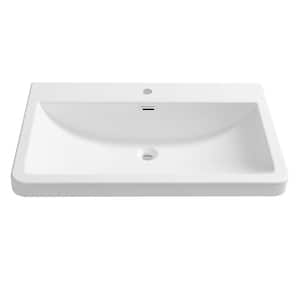 Milano 32 in. Drop-In Acrylic Bathroom Sink in White with Integrated Bowl