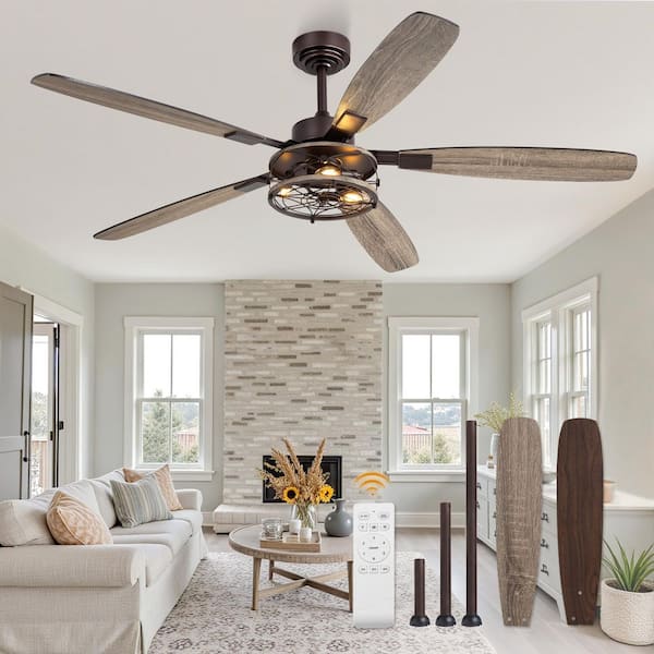 HINNIXY 60 Inch Indoor/Outdoor Black Ceiling Fan with Light and