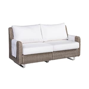 Vista Wicker Outdoor Loveseat with Sunbrella Fabric Cushions in Ivory