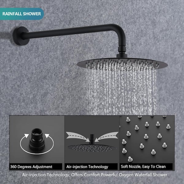 1-Spray Patterns 1.8 GPM 9.84 in. Wall Mounted Round Fixed Shower Head with Handheld Shower Head Set in Matte Black