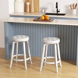 26 in. Beige Wood Bar Stool Counter Stool with Upholstered Seat (Set of 2)