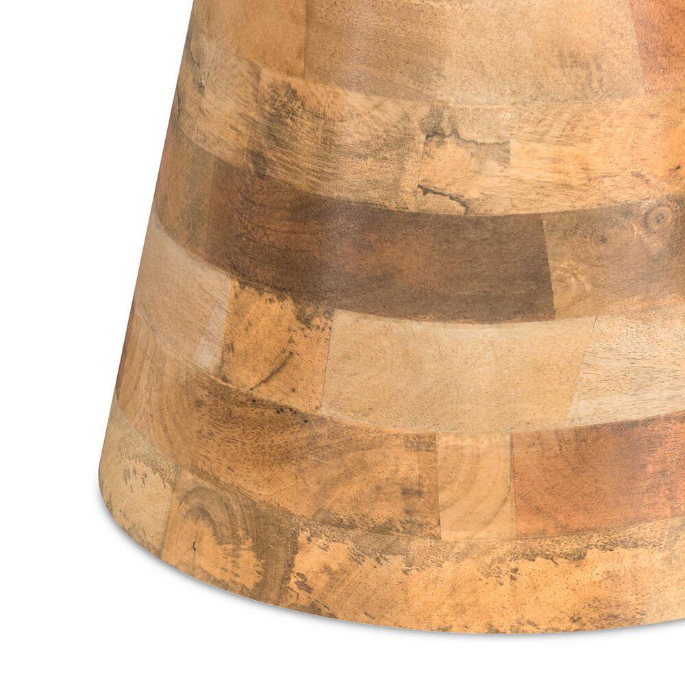 Robbie Solid Mango Wood 16 in. Wide Round Boho Contemporary Rustic Accent Table in Natural, Fully Assembled - thumbnail 9