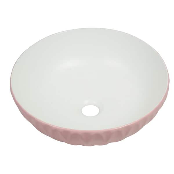 16 in. Round Ceramic Vessel Bathroom Sink in Vintage Rose
