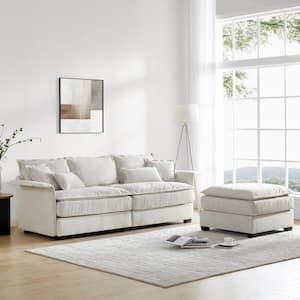 95 in. Flared Arm 4 Seat L-Shape Fabric Sectional Sofa in Beige with Ottoman, 4 Pillows, Double Cushions