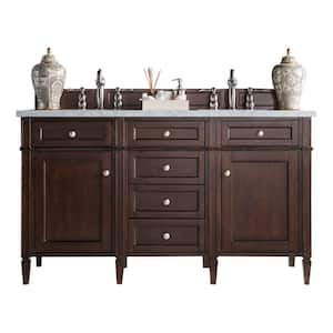 Brittany 60 in. W x 23.5 in.D x 34 in. H Double Bath Vanity in Burnished Mahogany with Marble Top in Carrara White