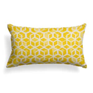 Yellow Cubed Rectangular Outdoor Lumbar Throw Pillow