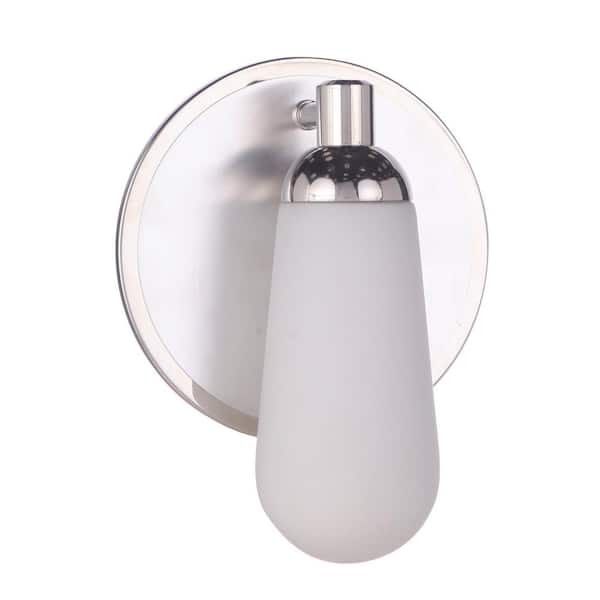 Riggs 9 in. 1 Light Brushed Polished Nickel / Polished Nickel Finish Wall Sconce with White Frosted Glass