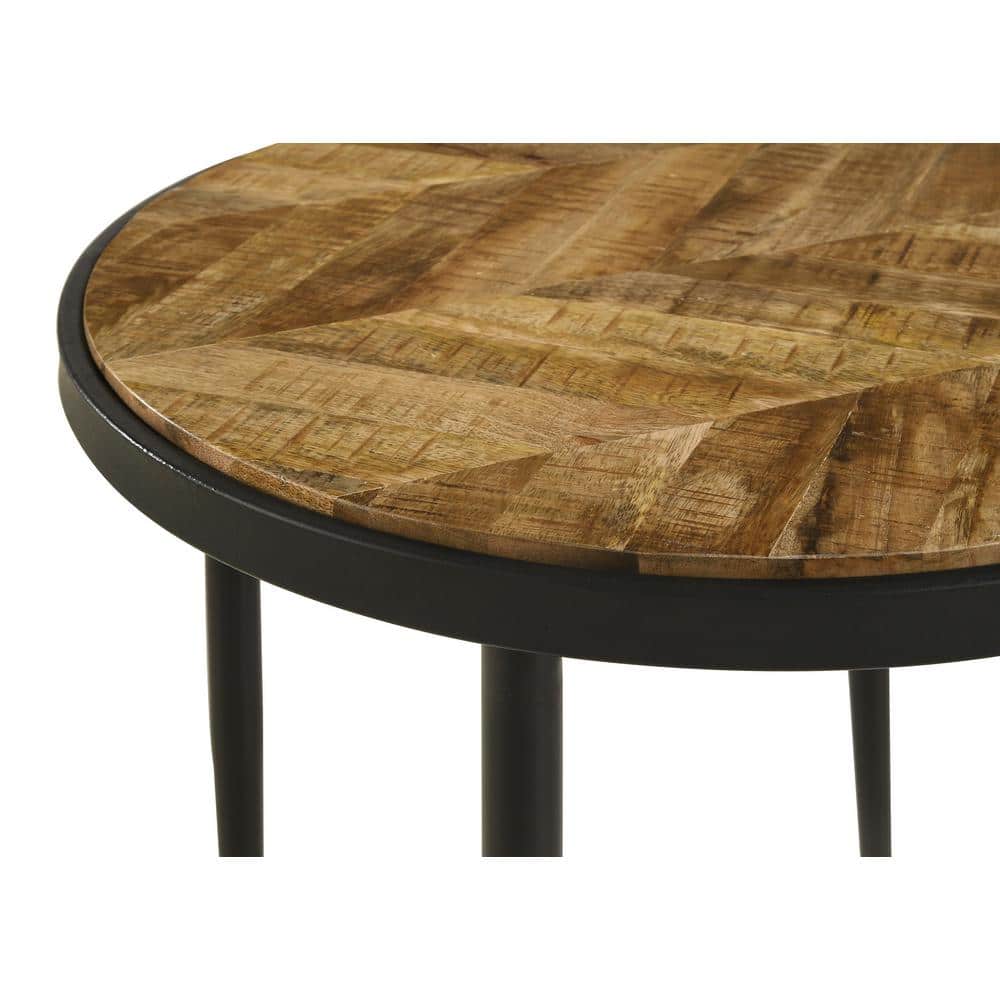 Rustic Round Mango Wood and Black Metal Side Table