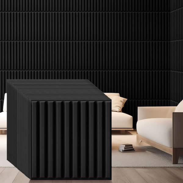 Angel Sar 60-Pack 12in. x 12 in. Black 3D Slat Wall Panels, VC