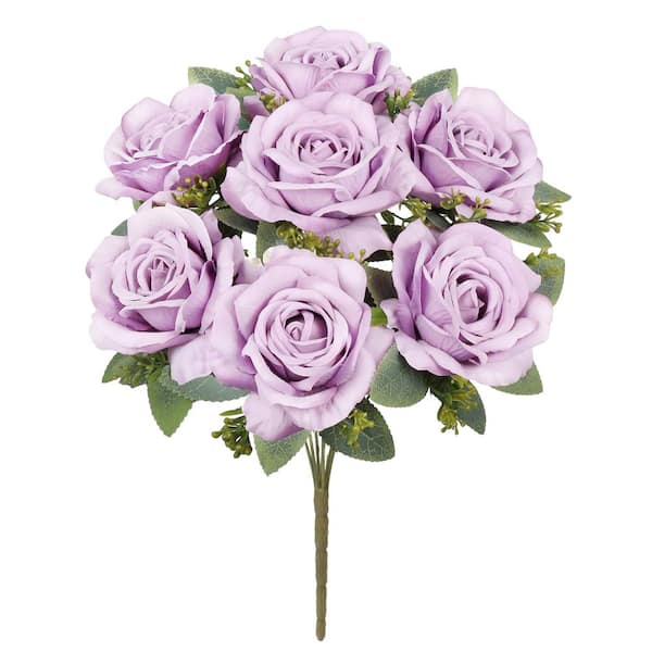 LIVING LUXURY 17 in. Deluxe Lilac Purple Artificial Elegant Rose Flower Stem Bush Bouquet (Set of 2)