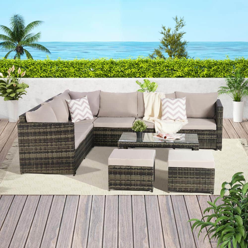 6-Piece Patio Furniture Set - Weather-Resistant Wicker with Tempered Glass 