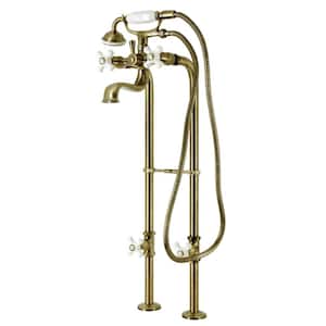 Kingston 3-Handle Freestanding Tub Faucet with Supply Line and Stop Valve in Antique Brass