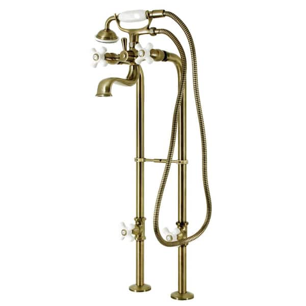 Kingston Brass Kingston 3-Handle Freestanding Tub Faucet with Supply Line and Stop Valve in Antique Brass