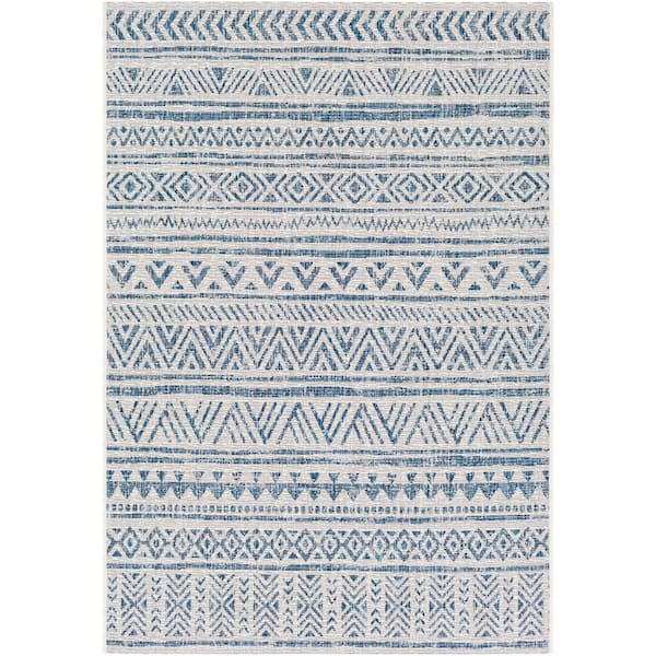 Eartha Blue/White 7 ft. 10 in. x 10 ft. 2 in. Indoor/Outdoor Patio Area Rug