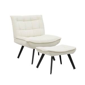 Modern White Soft Velvet Material Chairs With Black Legs (Set of 2)