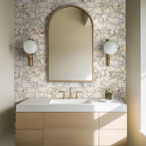 Coronado Green 4 in. x 12 in. Brick Joint Marble Mosaic Tile (5 sq. ft. / Case)