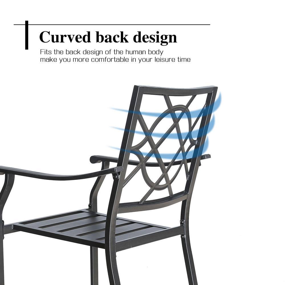 Black Steel Stackable Outdoor Dining Armchairs, Set of 2