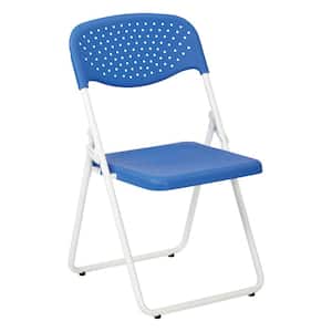 Blue/White Plastic Seat and Metal Stackable Folding Chair (Set of 4)