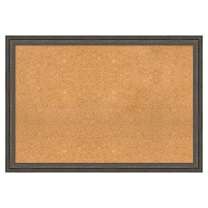 Upcycled Brown Grey Wood Framed Natural Corkboard 39 in. x 27 in. Bulletin Board Memo Board