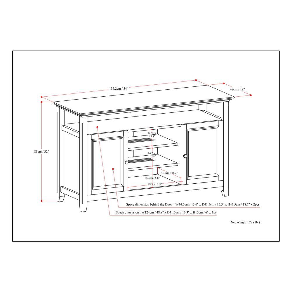 Hickory Brown Pine Wood 54" TV Media Stand with Cabinets