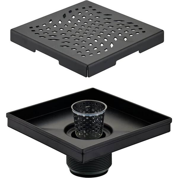 Dyiom 6 in. W X 6 in. D Black Square Shower Drain Cover, Stainless Steel 6-In. Bathroom Shower Drainage Pipe