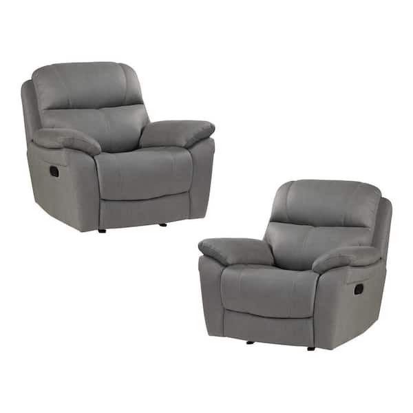EVERGLADE HOME Mackay Gray Microfiber Upholstery Reclining Chair (Set of 2)