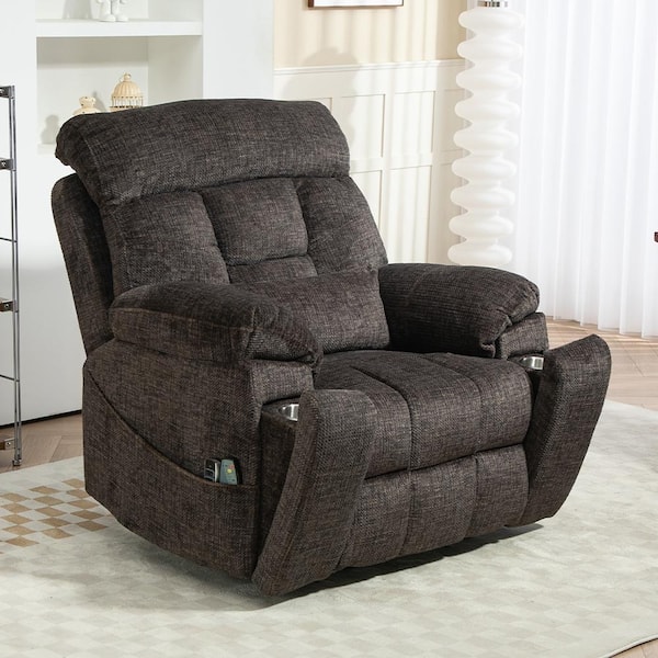 Upgraded Flagship 4-Motor Independent Control Oversized 180° Lay Flat Dark Brown Chenille Power Lift Recliner Chair