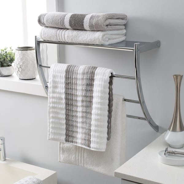 Honey-Can-Do Steel Bathroom Slatted Shelf with Towel Bar