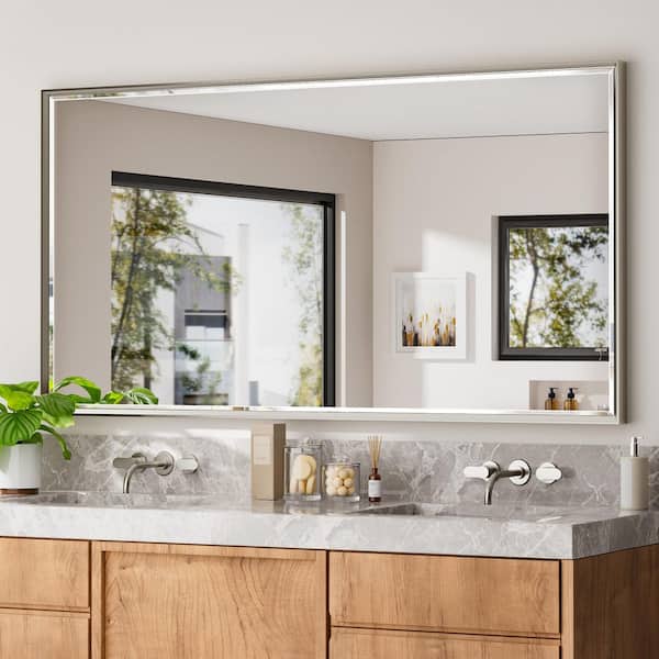 72 in. W x 36 in. H Aluminum Beveled Edge Rectangular Framed Bathroom Vanity Wall Mount Mirror in Brushed Nickel