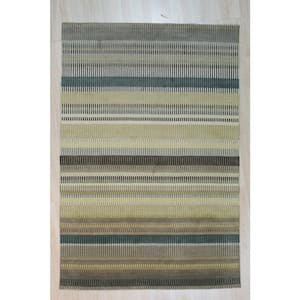 Stripe/CHARTUS Hand Knotted Wool Modern Knotted Strpied Rug, 6' x 9', Area Rug