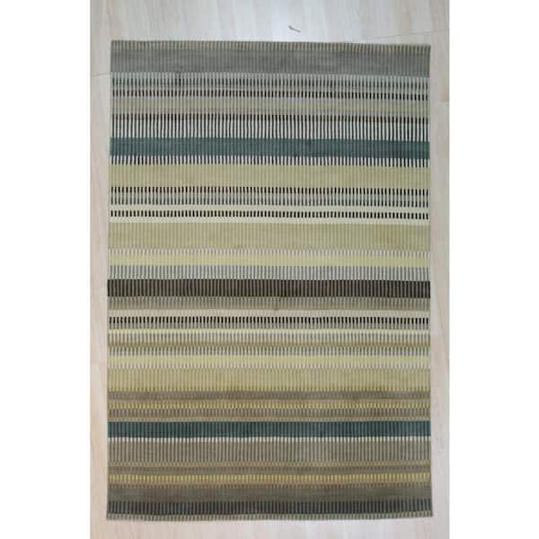 EORC Stripe/CHARTUS Hand Knotted Wool Modern Knotted Strpied Rug, 6' x 9', Area Rug