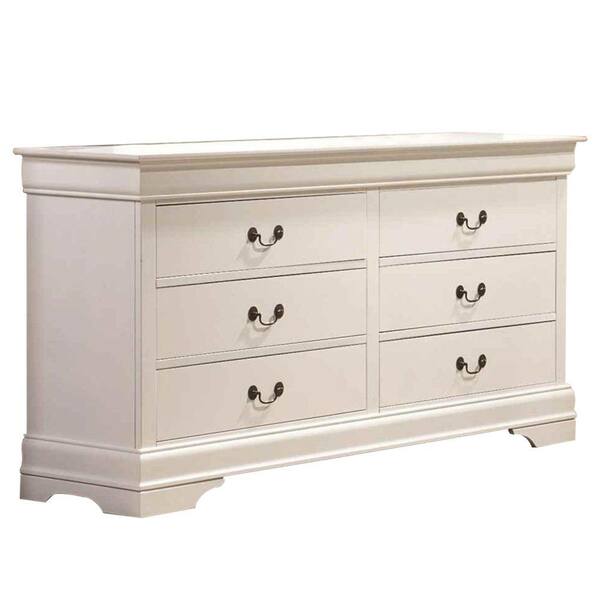 Benjara 61 in. WHITE 6Drawer Wooden Dresser Without Mirror BM69681