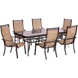 Monaco 7-Piece Aluminum Outdoor Dining Set with Rectangular Glass-Top Table and Contoured Sling Stationary Chairs