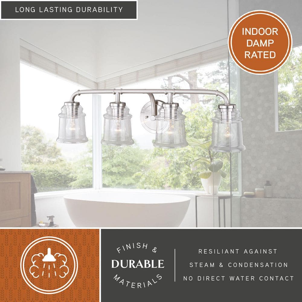 Toledo 30.5" Satin Nickel Industrial Vanity Light with Clear Glass Shades