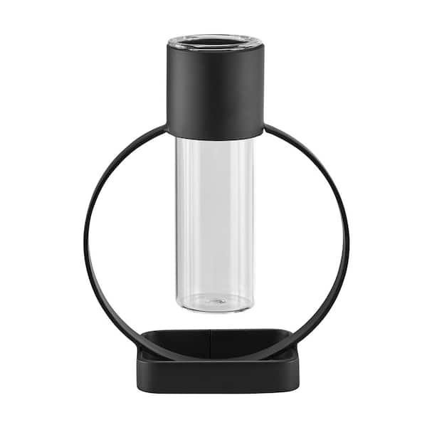DANYA B Jacob Modern Black Metal Open Circle Pedestal Clear Glass Tabletop Vase