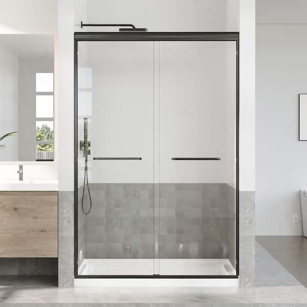 45-48 in. W x 72 in. H Sliding Framed Shower Door in Matt Black with 5/16 in. (8 mm) Tempered Clear Glass