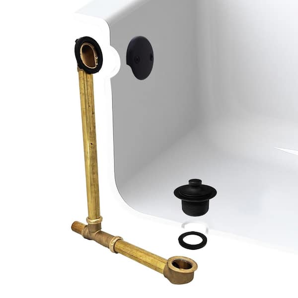 20 in. Above Floor Brass Bathtub Overflow with Twist and Close Drain and 2-Hole Overflow Cover, Matte Black