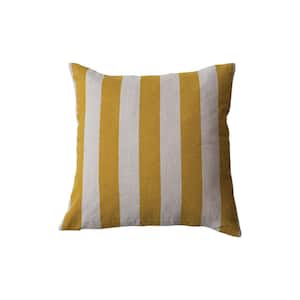Chartreuse and Natural Polyester 20 in. x 20 in. Striped Cotton and Linen Throw Pillow