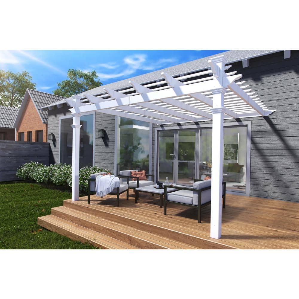 Freemont 12' x 12' White Vinyl Pergola with Flat Canopy